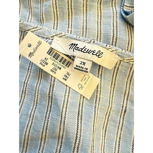 Madewell Cassie Button-Front Midi Dress in Linen - powder blue 2X Flowy Roomy - Picture 3 of 9